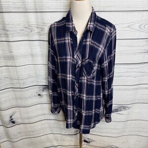 Rails Navy and White Plaid Button Down Shirt